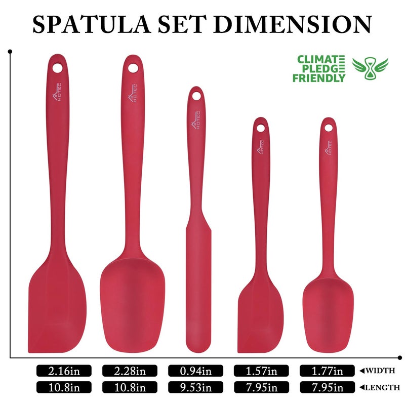HOTEC Heat Resistant 600â„‰ BPA-Free Silicone Rubber Spatula Set, Kithchen Cooking Spatulas, Baking, Mixing, for Non Stick Cookware, Dishwasher Safe, Red Set of 5 - Image 3
